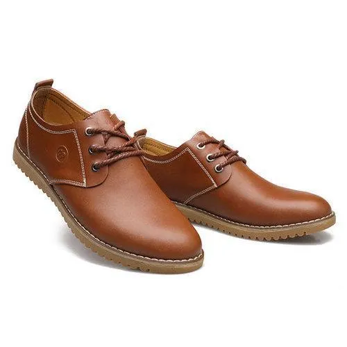 Big Size Men Casual Leather Pure Color Lace Up Flat Oxford Shoes Sneakers