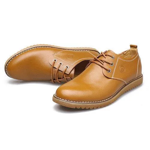 Big Size Men Casual Leather Pure Color Lace Up Flat Oxford Shoes Sneakers