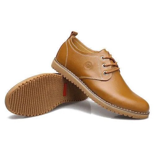 Big Size Men Casual Leather Pure Color Lace Up Flat Oxford Shoes Sneakers