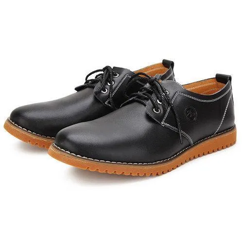 Big Size Men Casual Leather Pure Color Lace Up Flat Oxford Shoes Sneakers