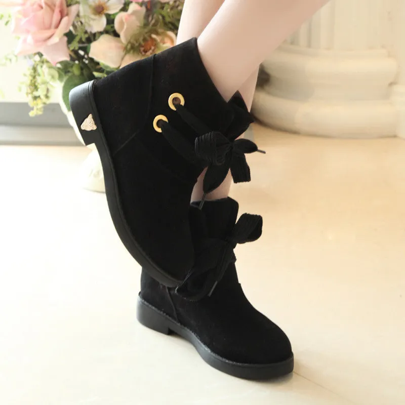 Candy Color Lace Up Round Toe Short Flat Snow Boots