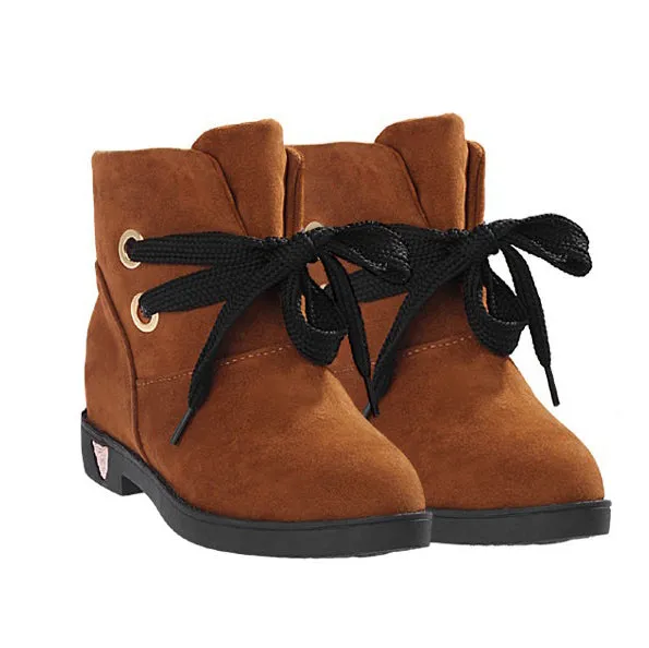 Candy Color Lace Up Round Toe Short Flat Snow Boots
