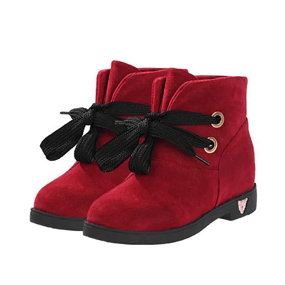 Candy Color Lace Up Round Toe Short Flat Snow Boots