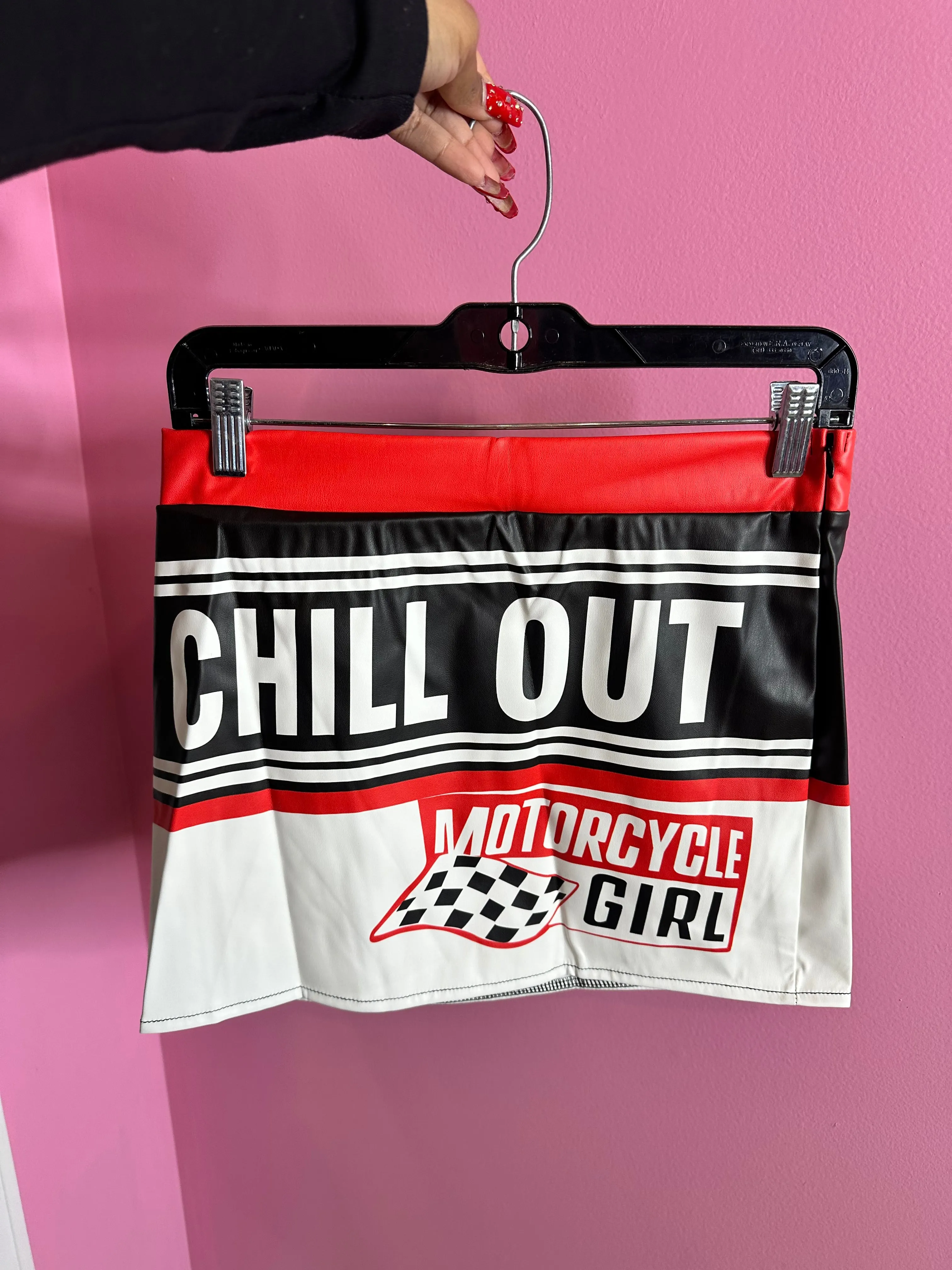 Chill Out Motorcycle Girl Skirt Set- Black/Red