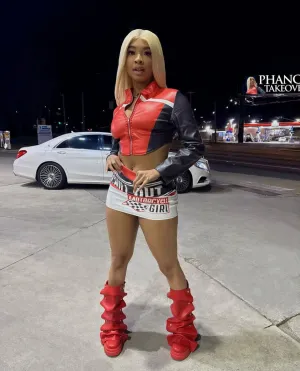Chill Out Motorcycle Girl Skirt Set- Black/Red