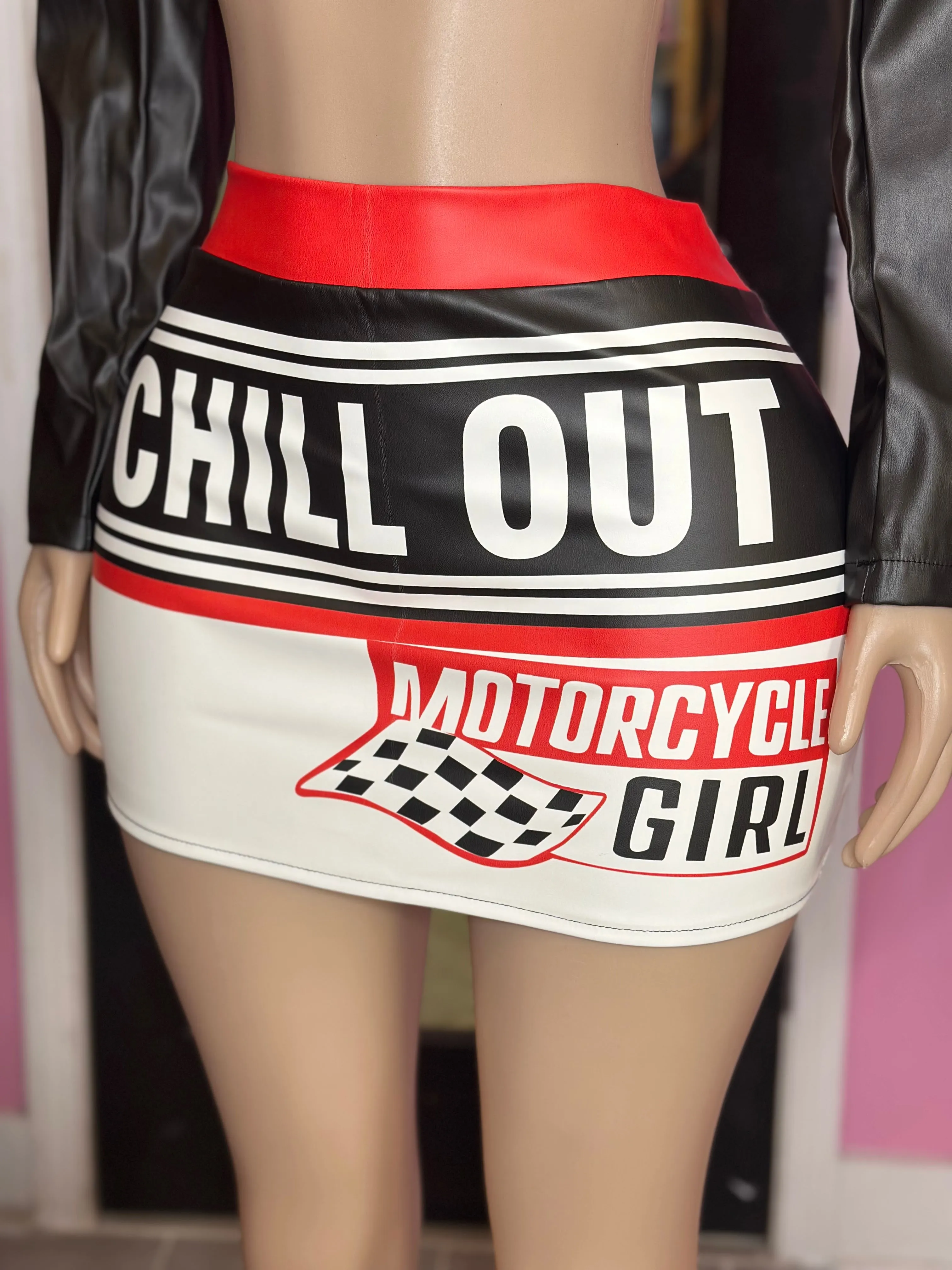 Chill Out Motorcycle Girl Skirt Set- Black/Red
