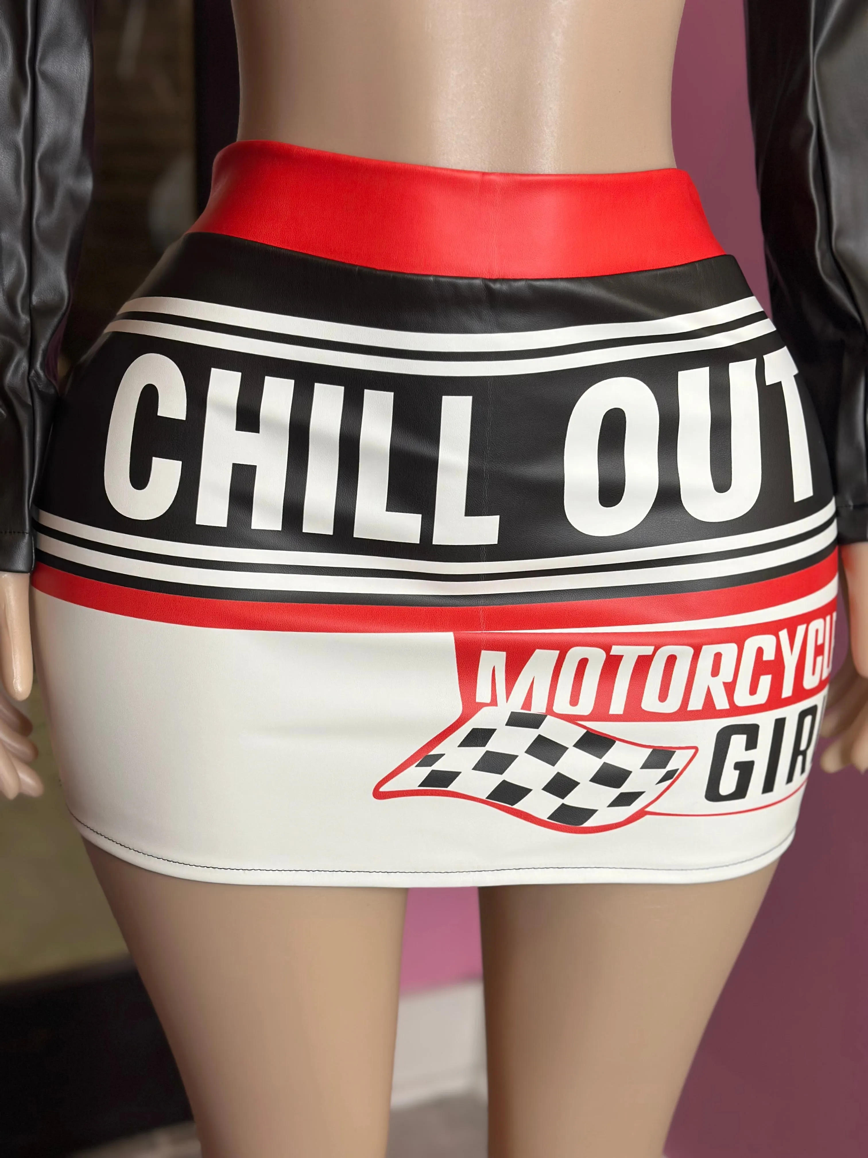 Chill Out Motorcycle Girl Skirt Set- Black/Red