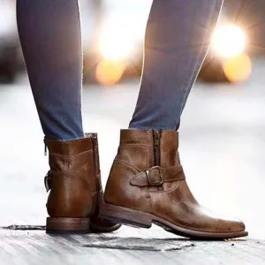 EchoStride - Modern Short Square Heel Boots by The Nevermore