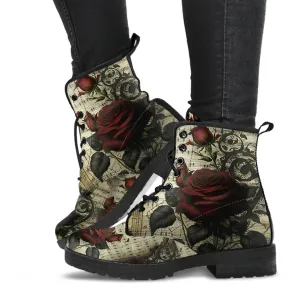 Gothic Music and Roses Vintage Style Combat Boots (JPREGAI1)
