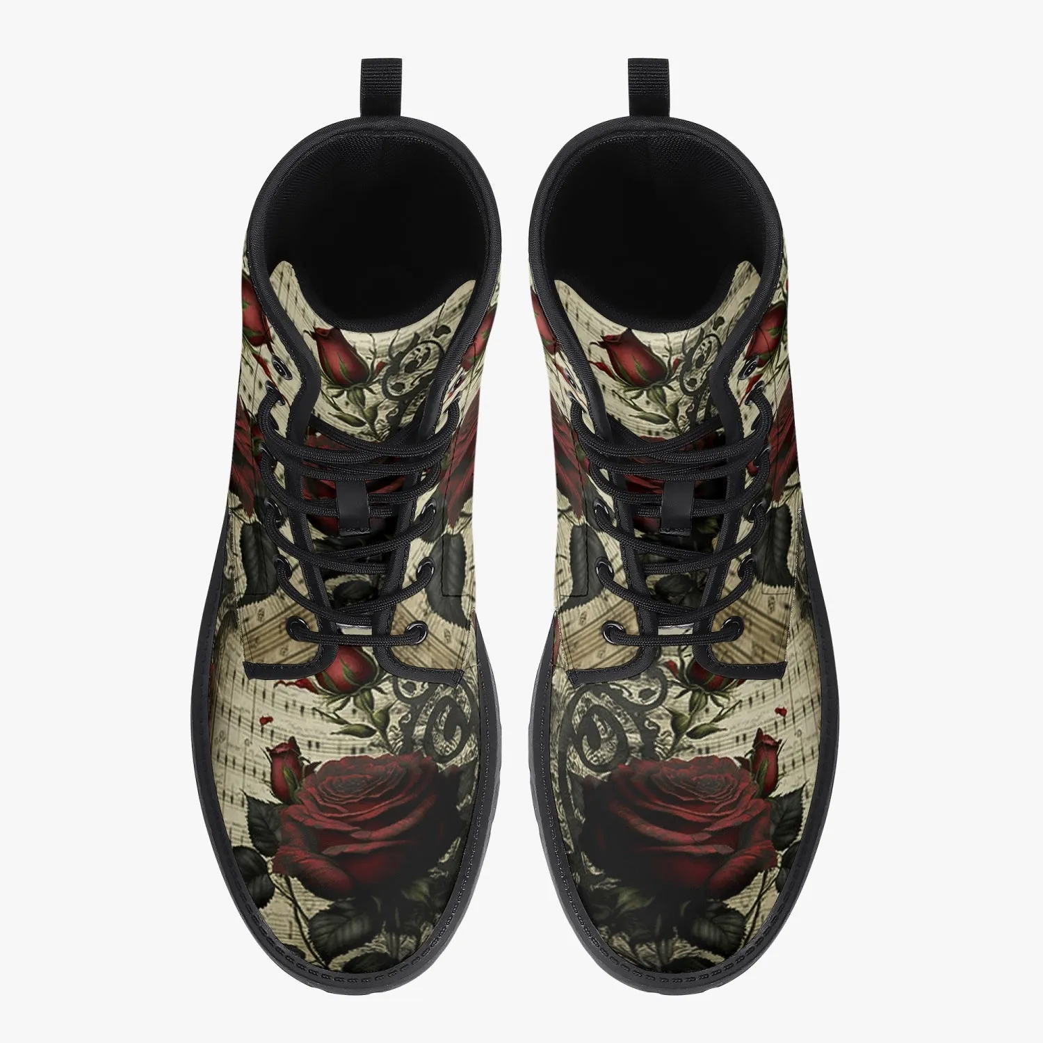 Gothic Music and Roses Vintage Style Combat Boots (JPREGAI1)