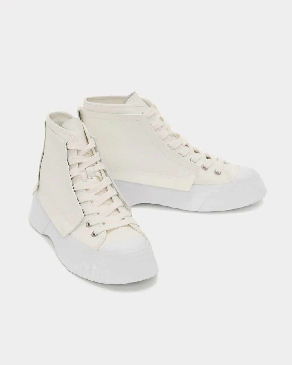 Leather and Canvas White High Top Sneakers