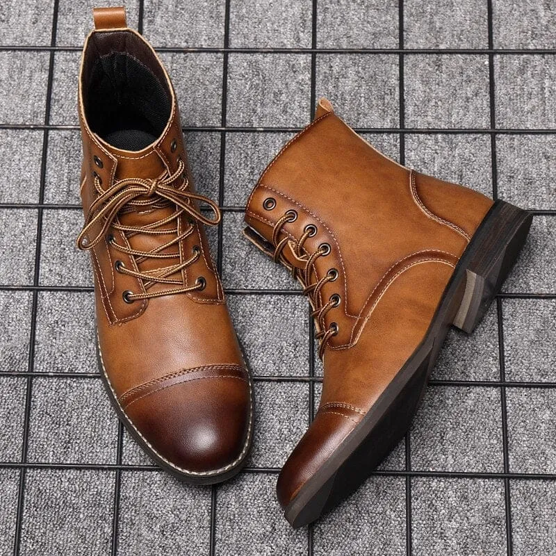 Men's Motorcycle Boots PU Leather Lace-up Military  Boots