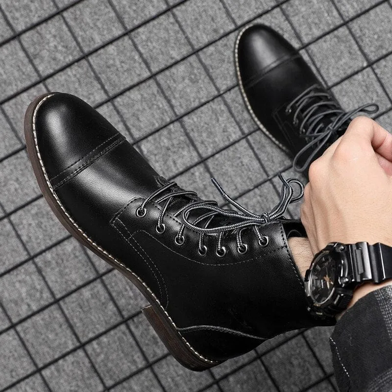 Men's Motorcycle Boots PU Leather Lace-up Military  Boots
