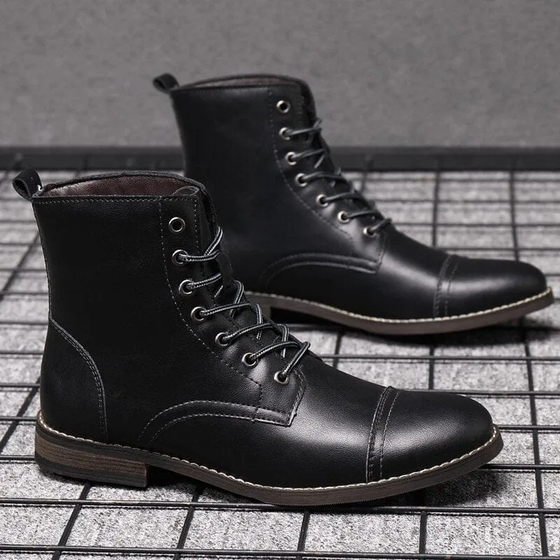 Men's Motorcycle Boots PU Leather Lace-up Military  Boots
