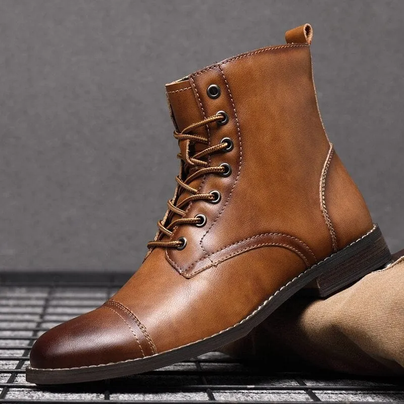 Men's Motorcycle Boots PU Leather Lace-up Military  Boots