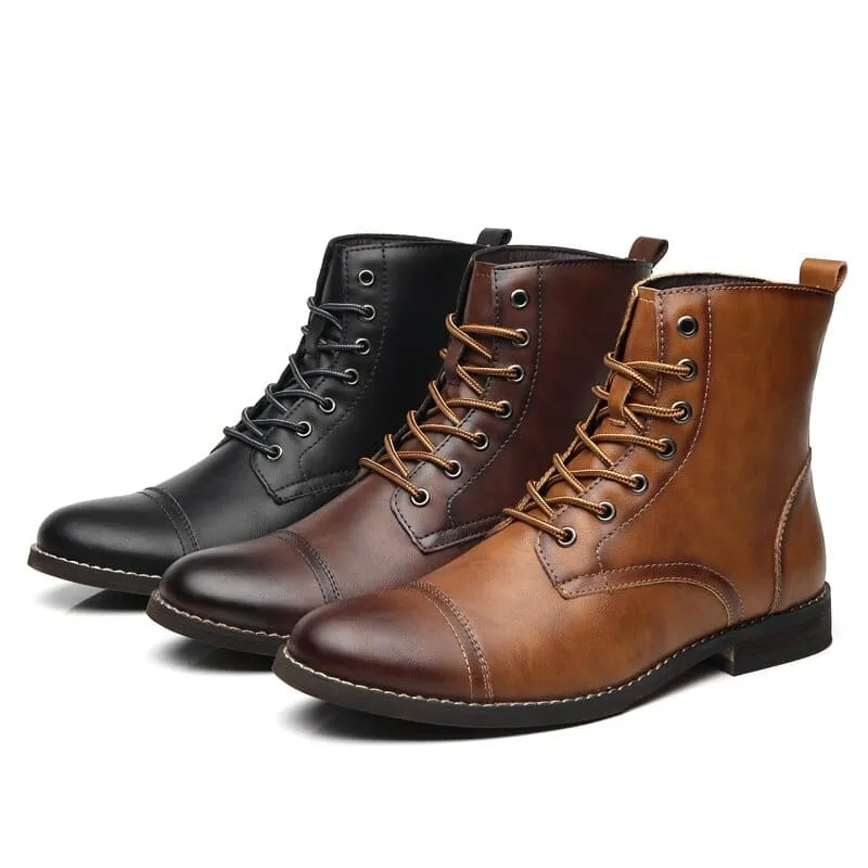 Men's Motorcycle Boots PU Leather Lace-up Military  Boots