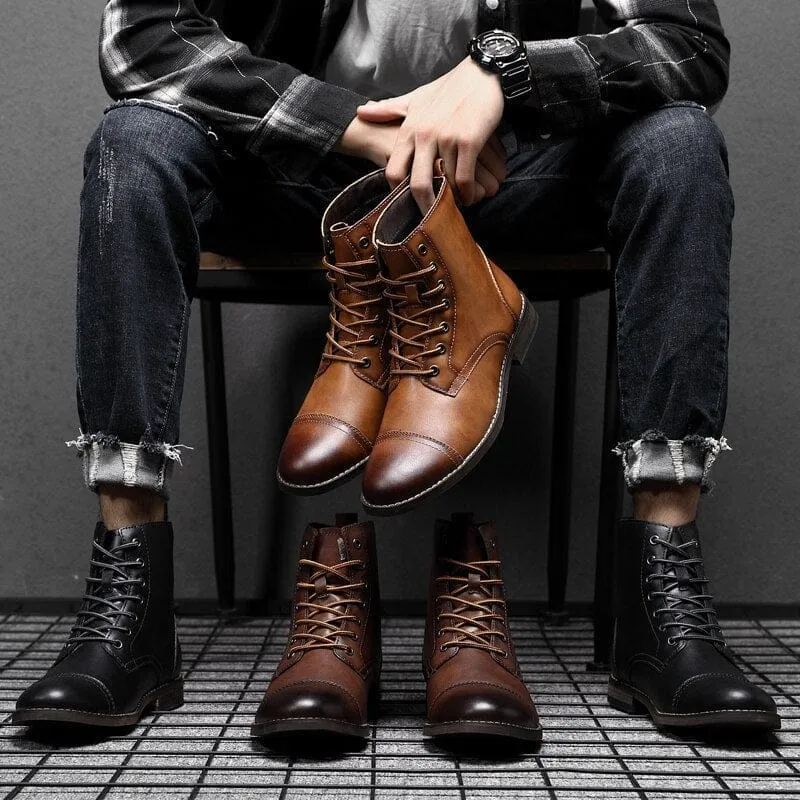 Men's Motorcycle Boots PU Leather Lace-up Military  Boots