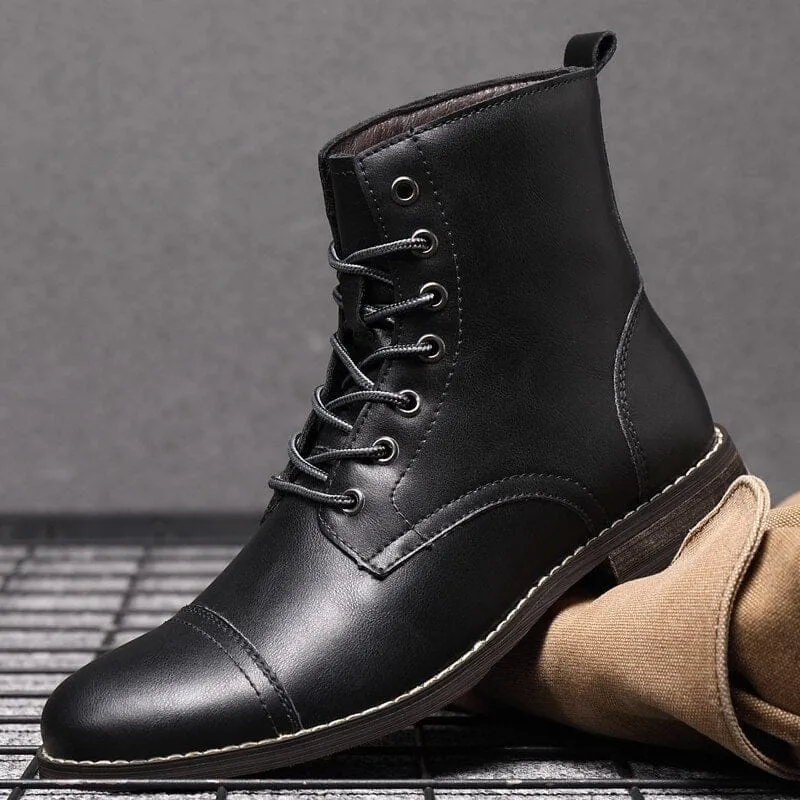 Men's Motorcycle Boots PU Leather Lace-up Military  Boots