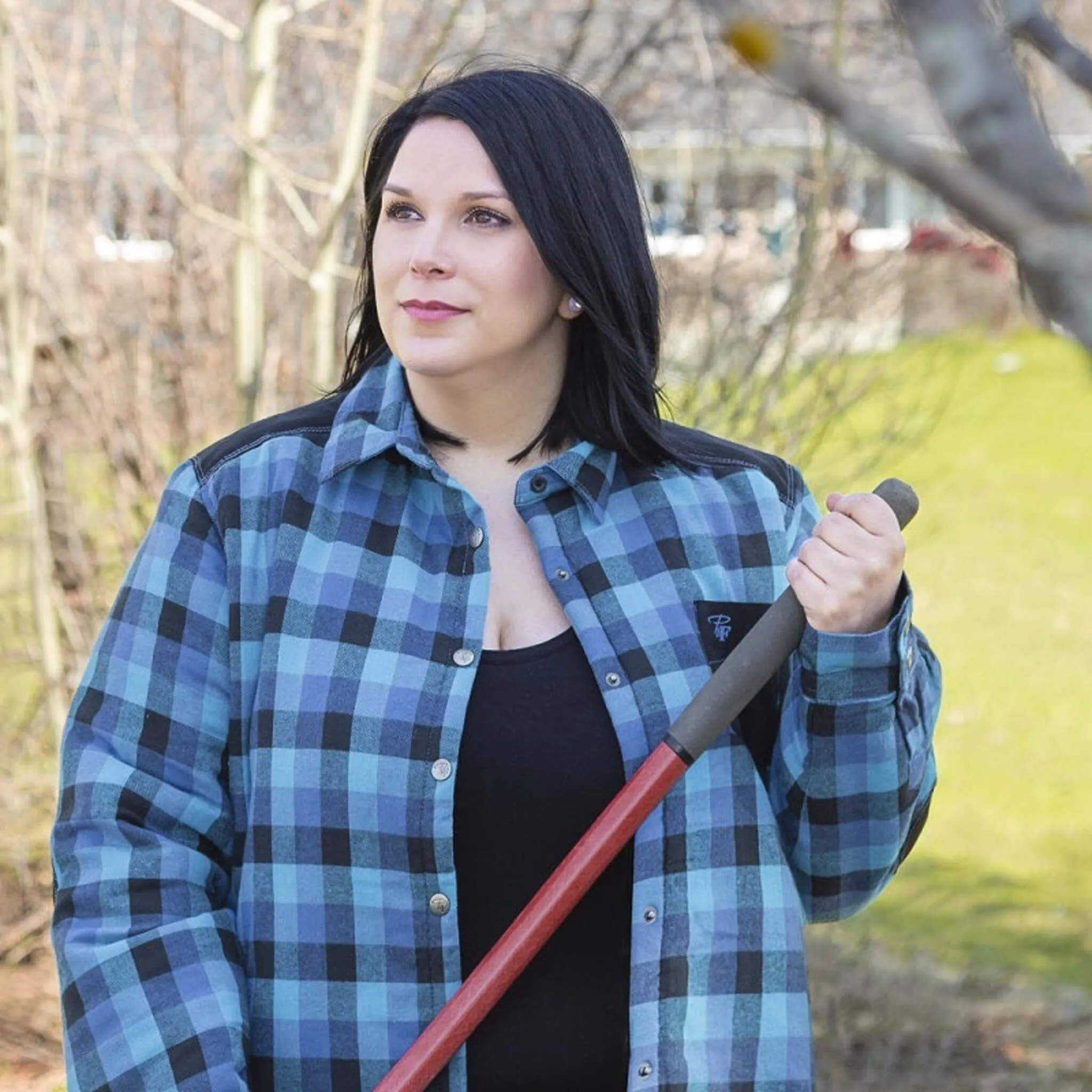 P&F Women's Work Shirt - Padded Plaid, Cotton/Poly Blend, Quilted Nylon Lining, Zippered Side Pockets, Chest Pocket, Elbow Patches | Sizes 2XS-3XL