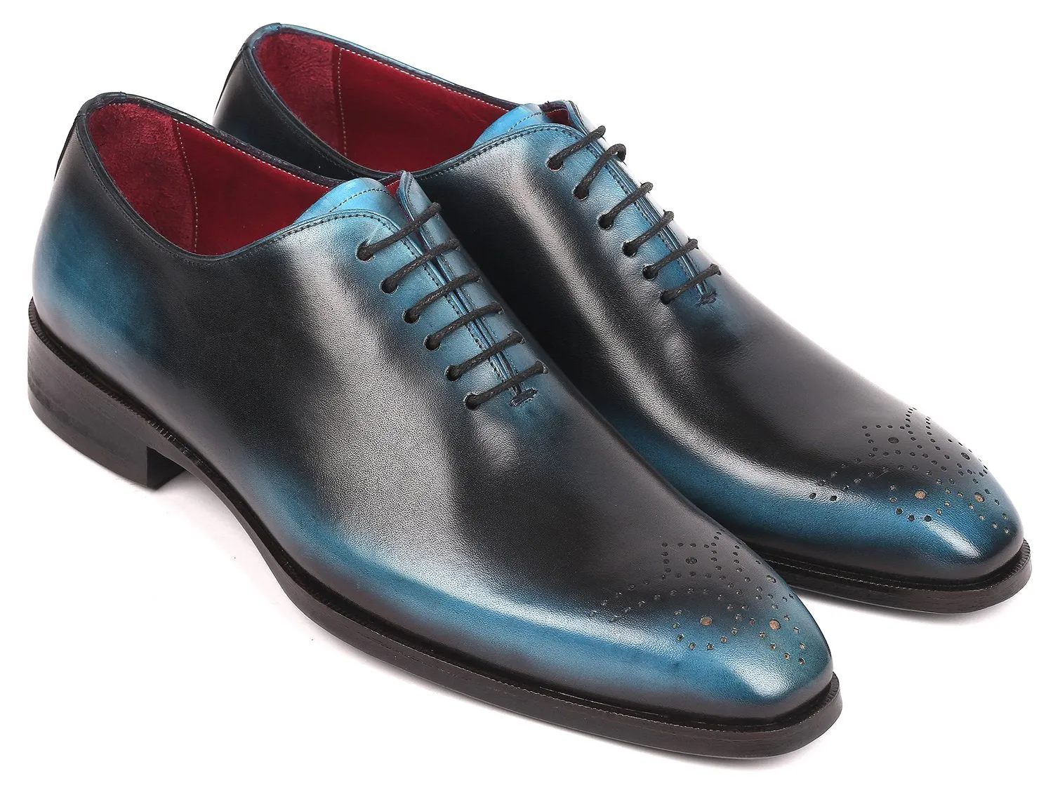 Paul Parkman Men's Wholecut Leather Oxfords, Black & Blue