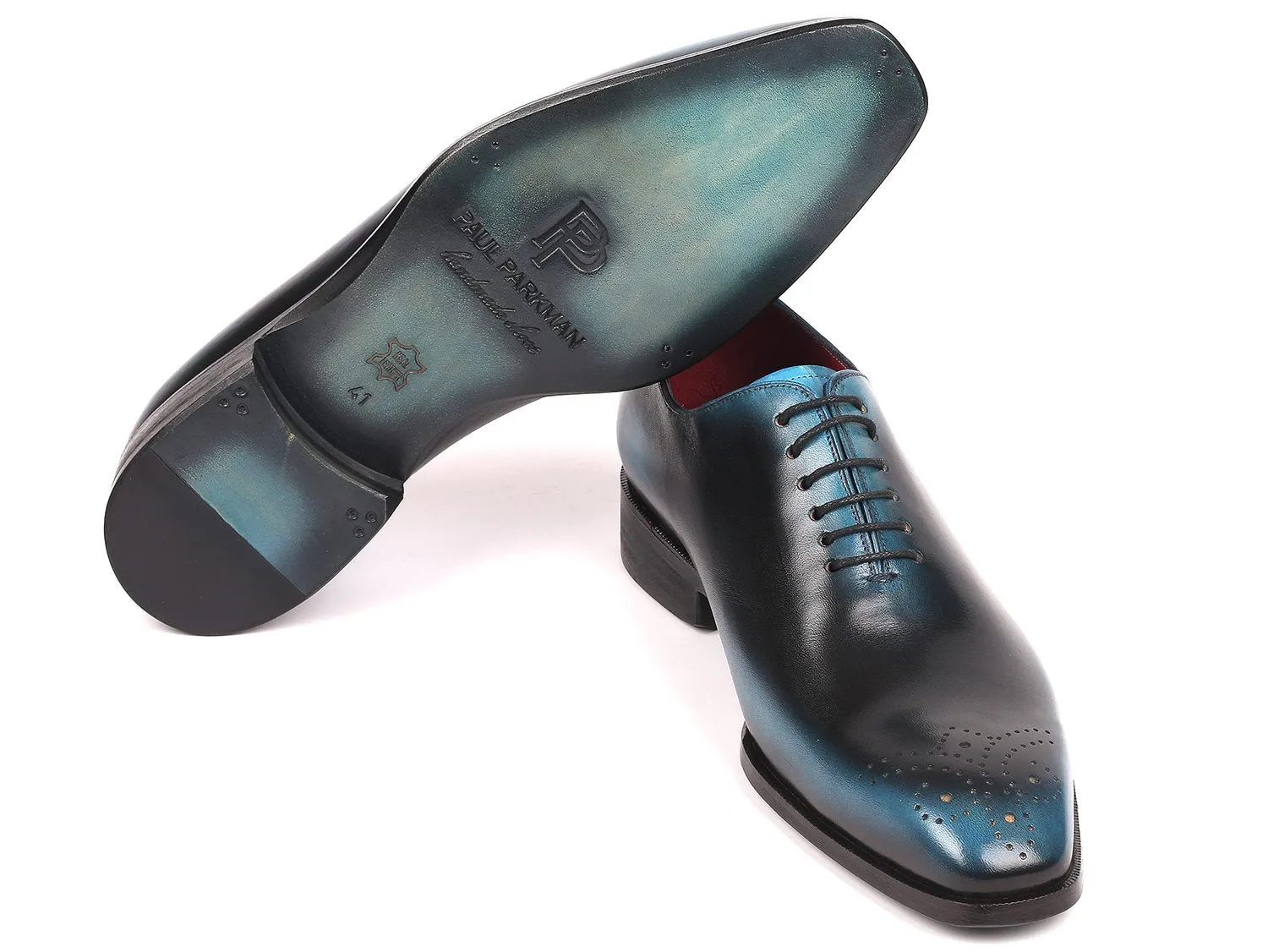 Paul Parkman Men's Wholecut Leather Oxfords, Black & Blue