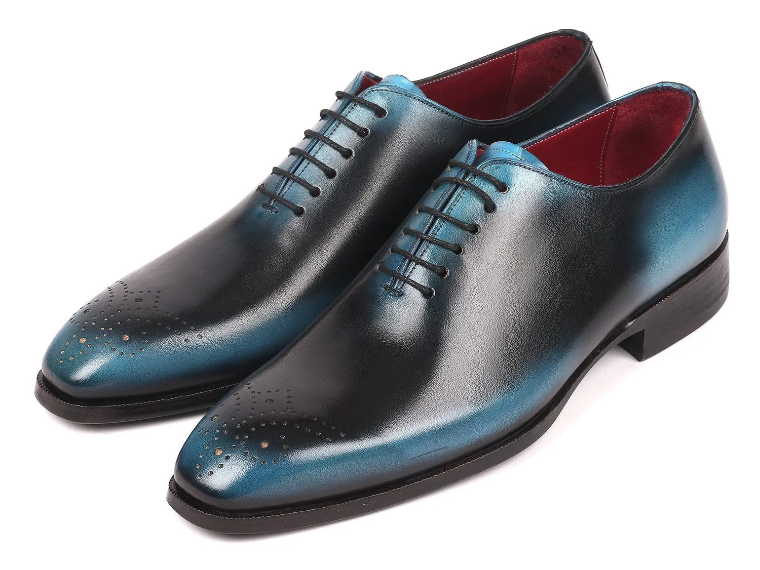 Paul Parkman Men's Wholecut Leather Oxfords, Black & Blue