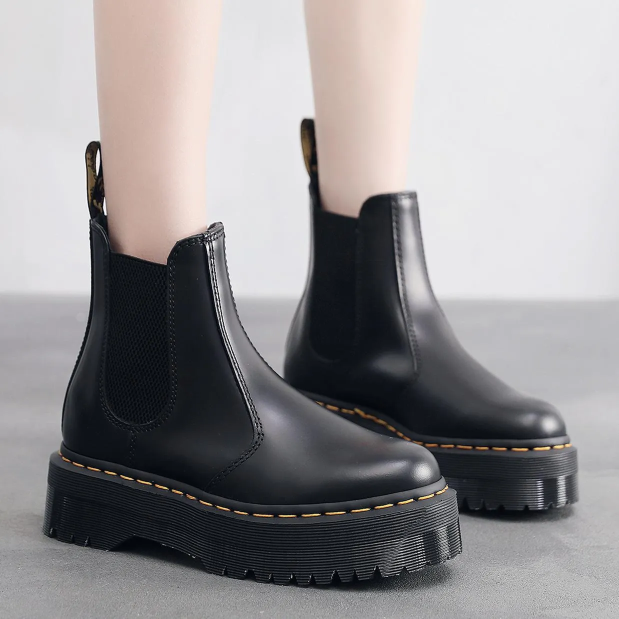 PEOPLETERRITORY Aberdeen 2976 Chelsea boots women's platform motorcycle boots women's British leather short boots muffin bottom one-pedal shoes