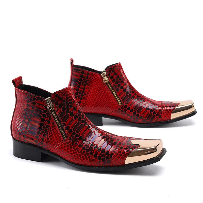Red Western men's boots Men's zipper motorcycle boots