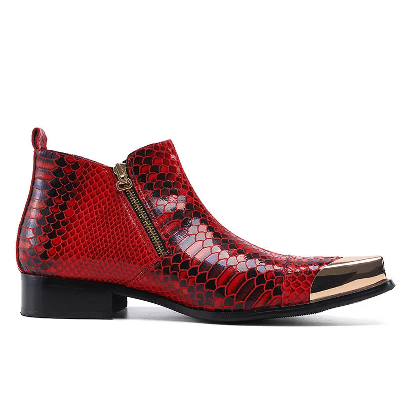 Red Western men's boots Men's zipper motorcycle boots