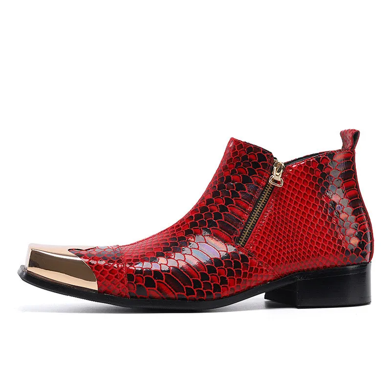 Red Western men's boots Men's zipper motorcycle boots