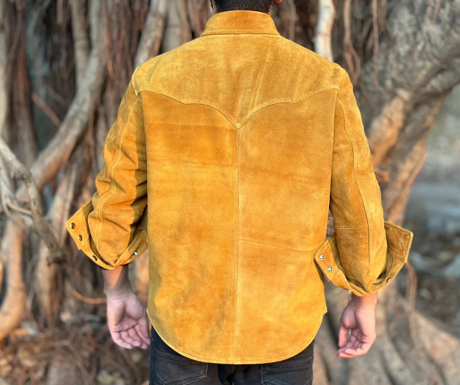 Rust Genuine Suede Leather Jacket Men Tan Biker Motorcycle