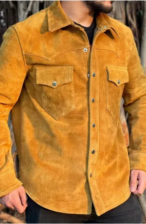 Rust Genuine Suede Leather Jacket Men Tan Biker Motorcycle