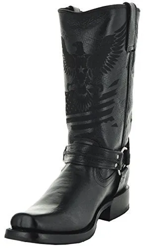Soto Boots Men's Leather Harness Boots H50021 (10, Black)