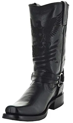 Soto Boots Men's Leather Harness Boots H50021 (10, Black)