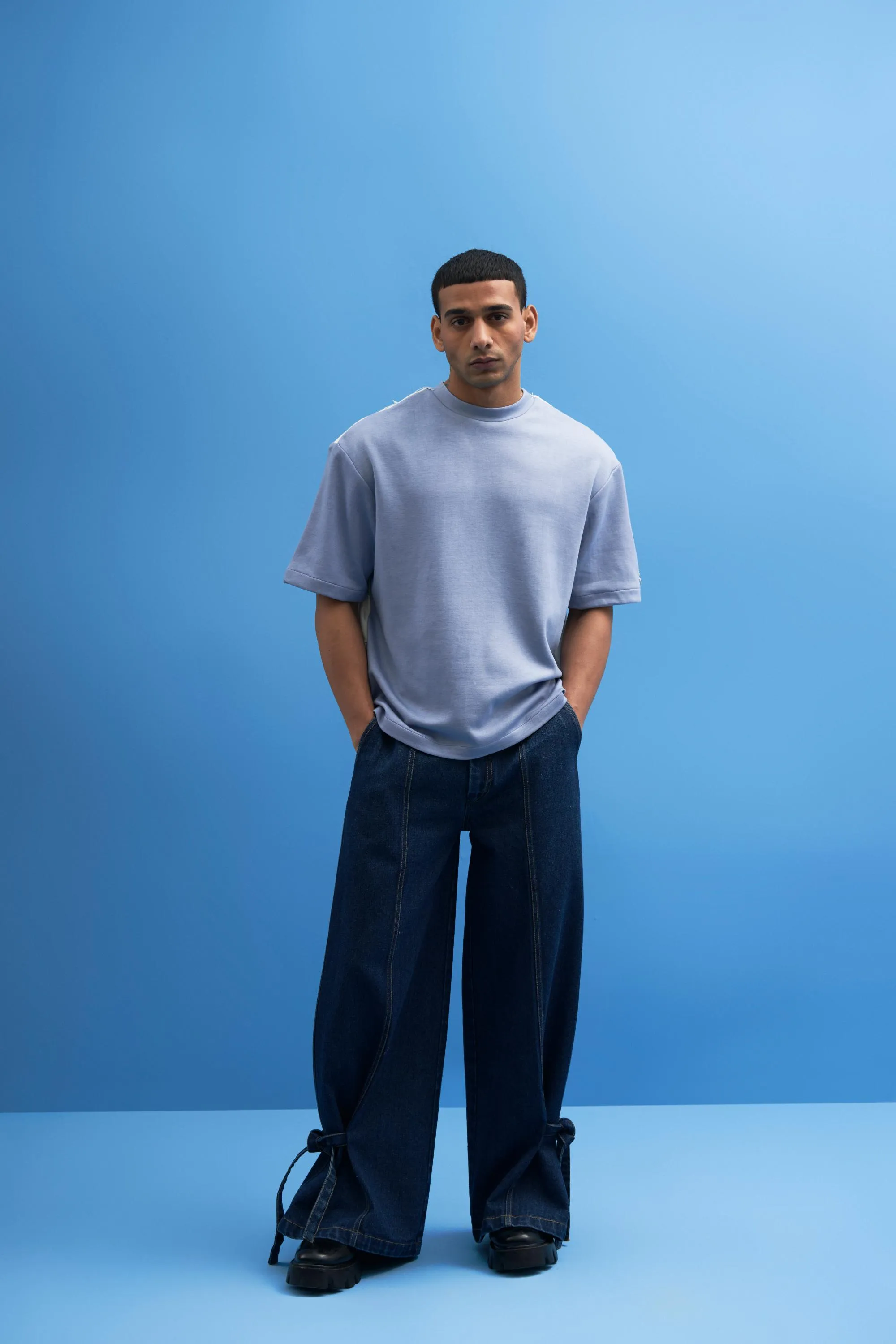 Steel Blue Shoji Patch Work T-Shirt