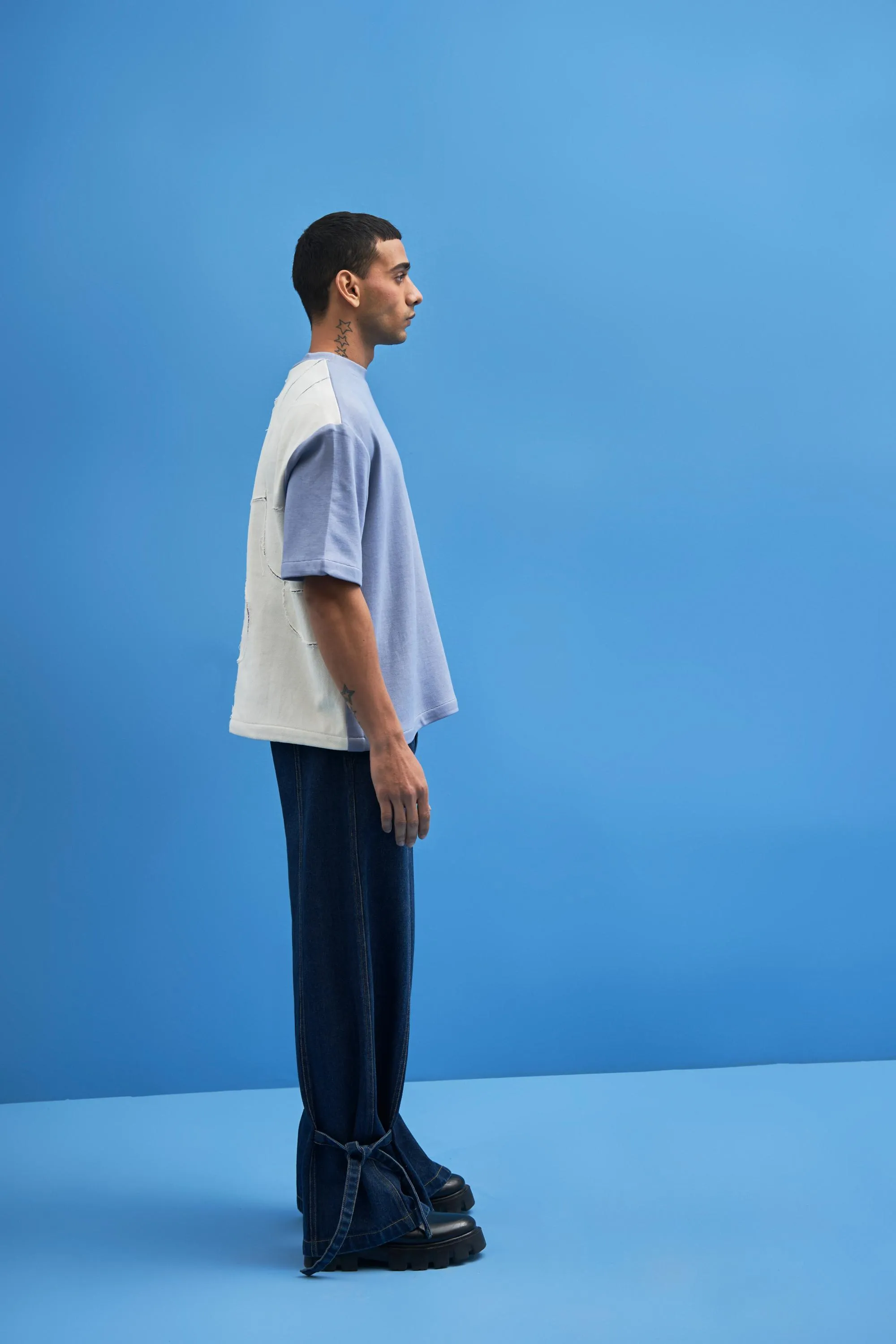 Steel Blue Shoji Patch Work T-Shirt