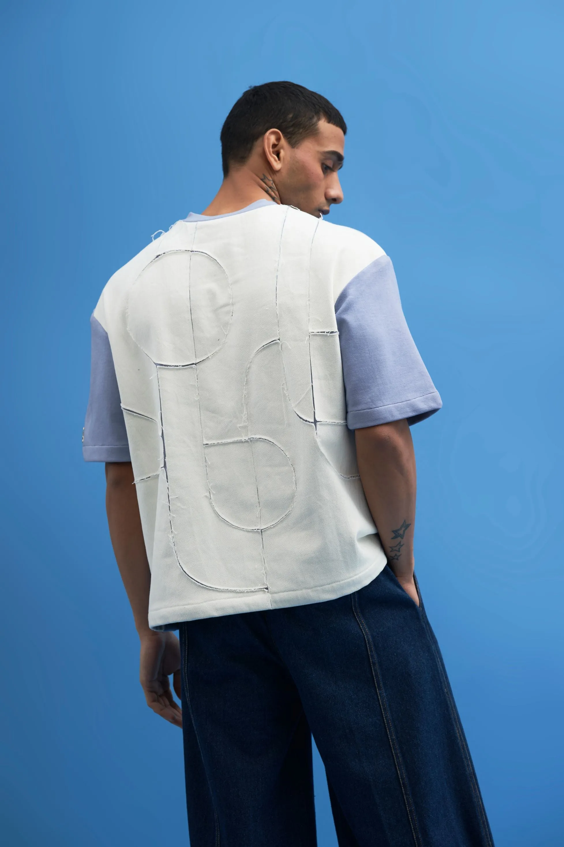 Steel Blue Shoji Patch Work T-Shirt