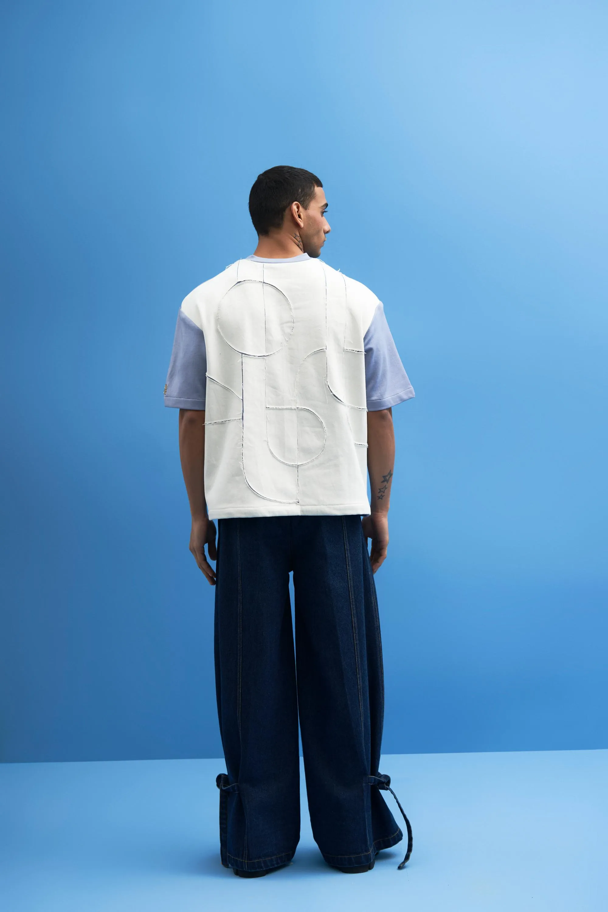 Steel Blue Shoji Patch Work T-Shirt