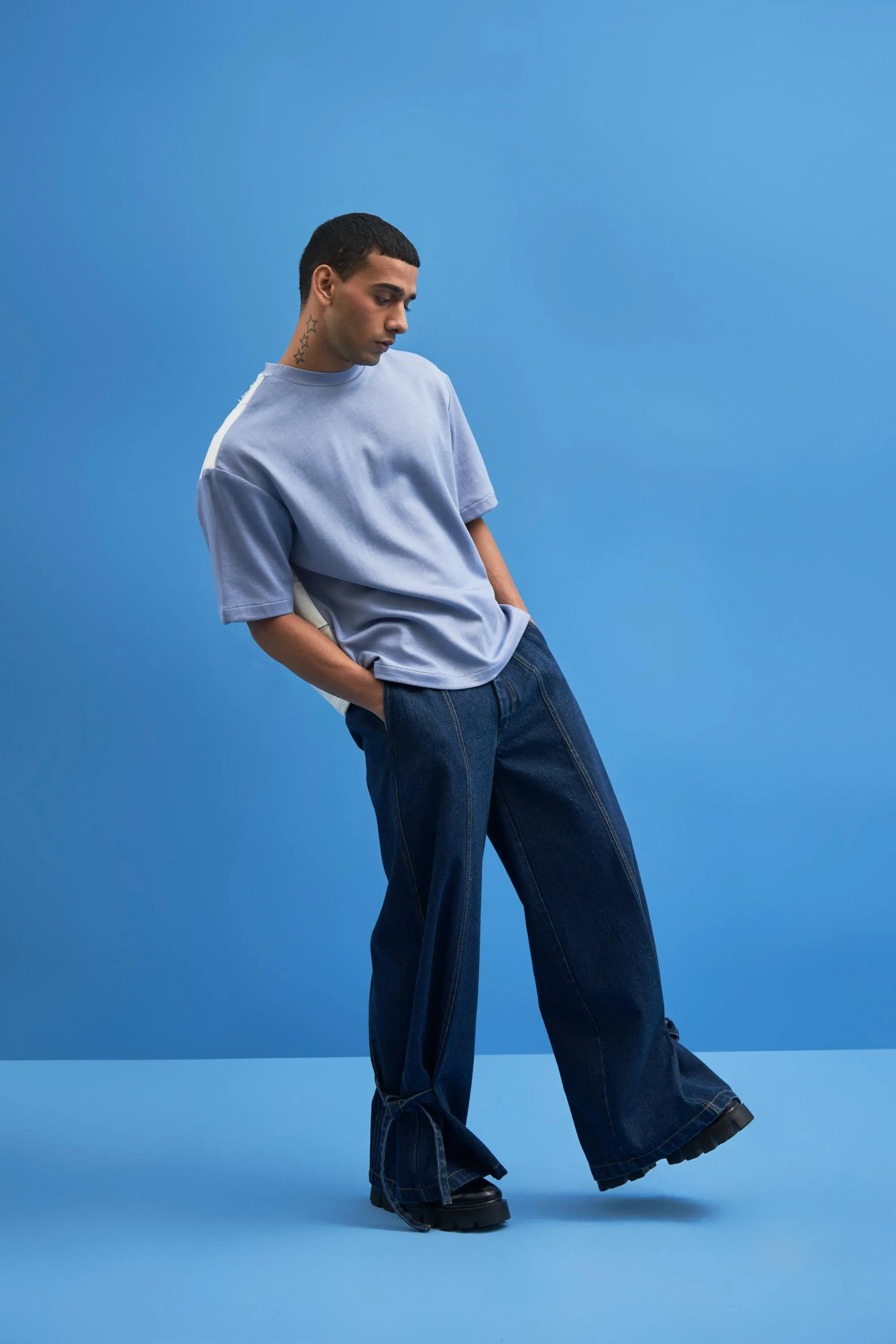 Steel Blue Shoji Patch Work T-Shirt