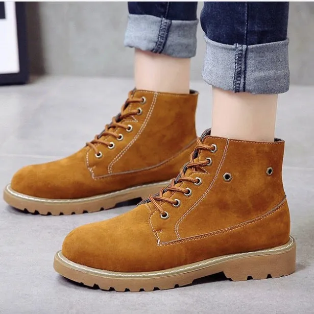 Suede Lace Up Round Toe British Motorcycle Short Boots