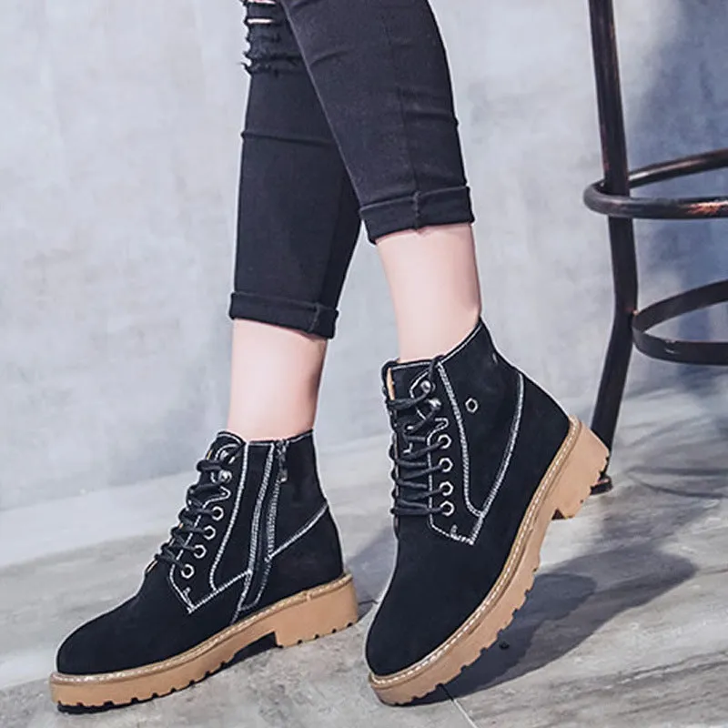 Suede Lace Up Round Toe British Motorcycle Short Boots