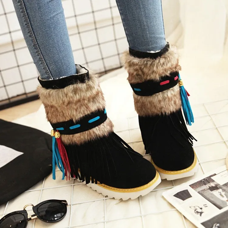 Tassels Round Toe Flat Short Snow Boots