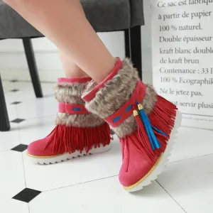 Tassels Round Toe Flat Short Snow Boots