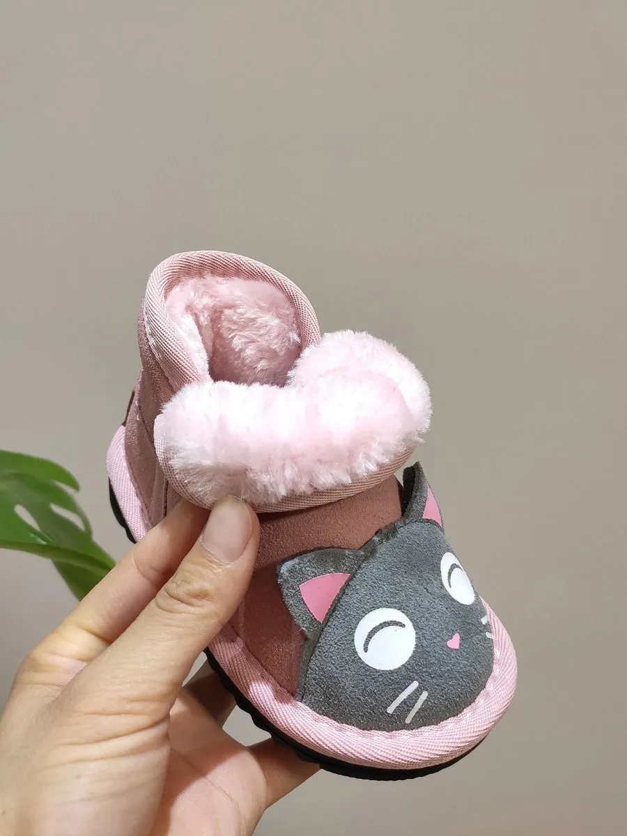 Toddler Kids Unisex Adorable Cat  Snow Boots Pink and Black