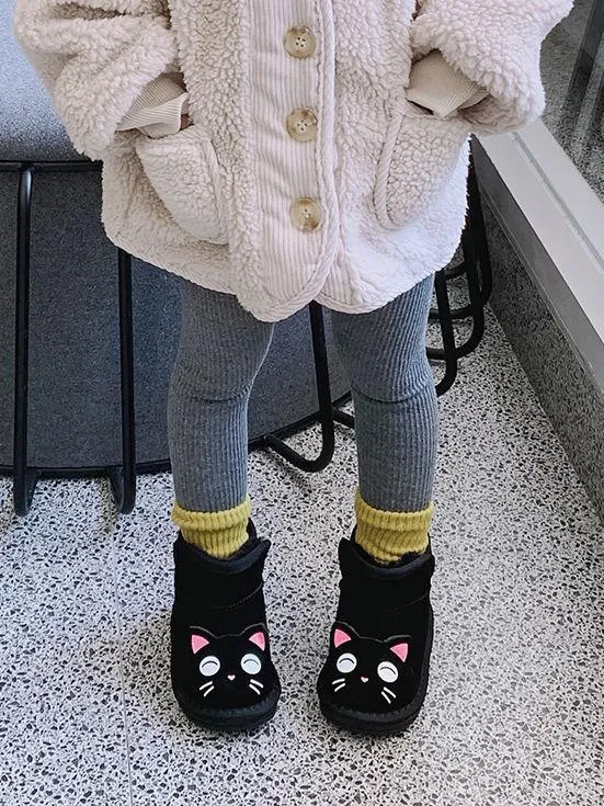 Toddler Kids Unisex Adorable Cat  Snow Boots Pink and Black