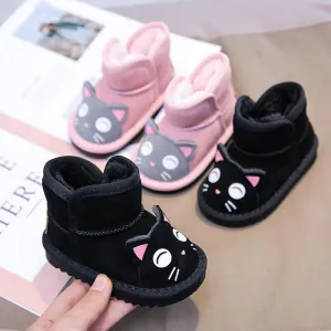 Toddler Kids Unisex Adorable Cat  Snow Boots Pink and Black