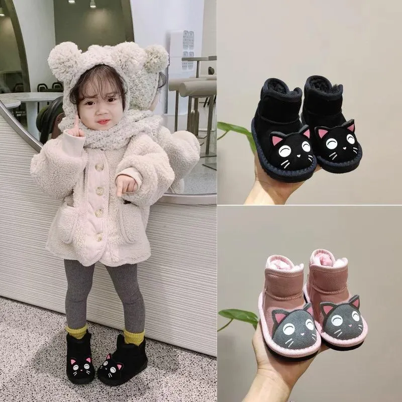 Toddler Kids Unisex Adorable Cat  Snow Boots Pink and Black