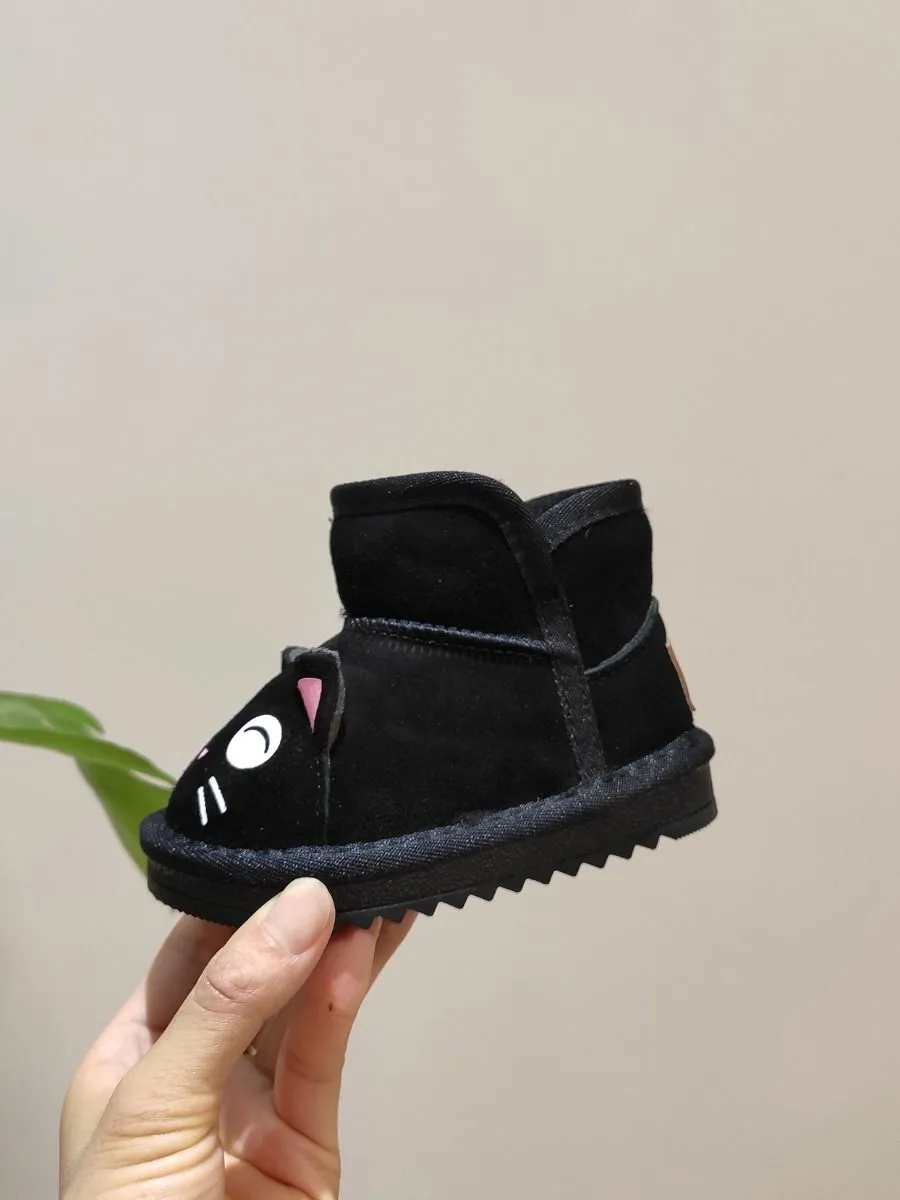 Toddler Kids Unisex Adorable Cat  Snow Boots Pink and Black