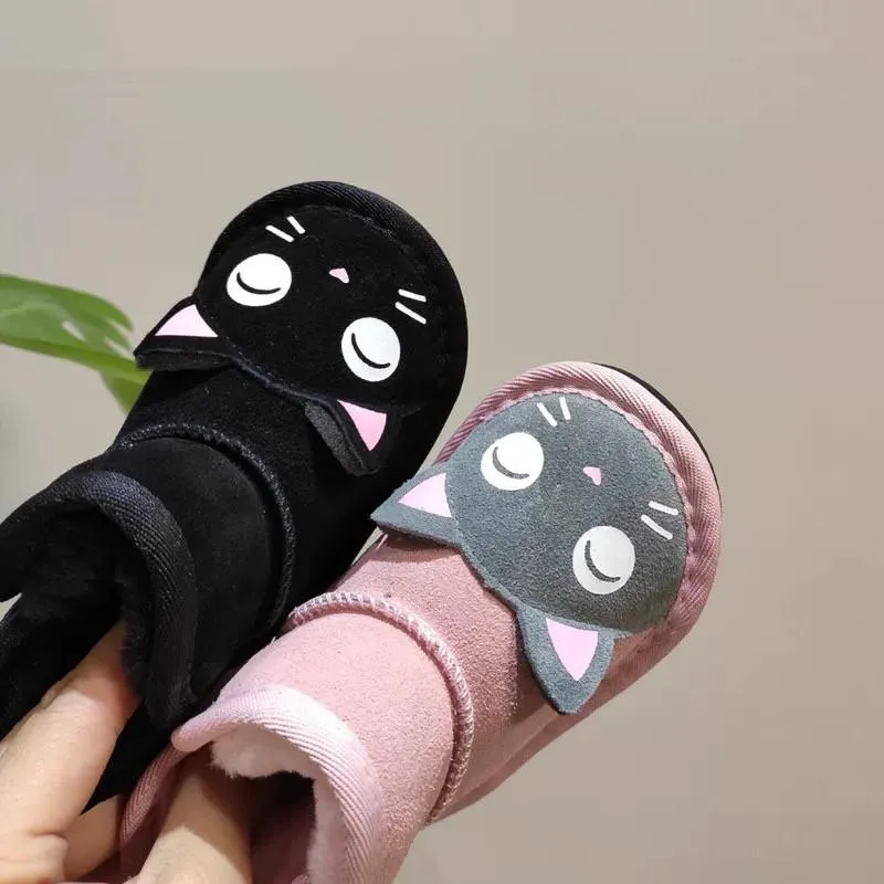 Toddler Kids Unisex Adorable Cat  Snow Boots Pink and Black