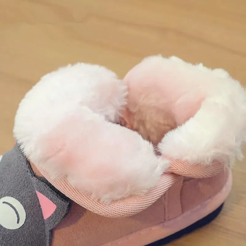 Toddler Kids Unisex Adorable Cat  Snow Boots Pink and Black